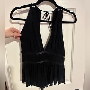 FREE PEOPLE - black peplum low cut top